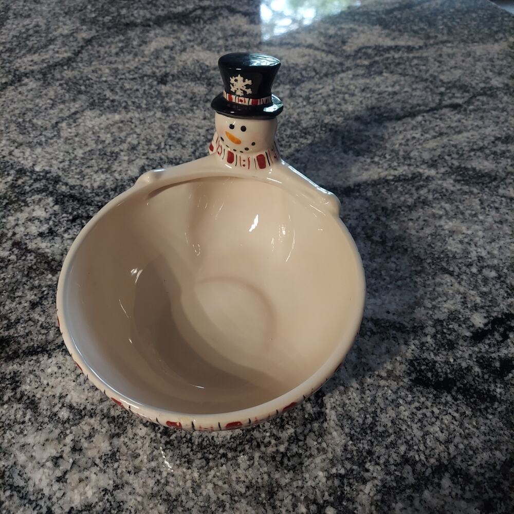 Christmas vintage snowman with scarf hat decorative bowl holiday candy dish